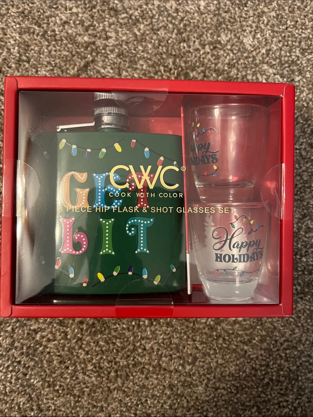 Cook With Color Green 'Get Lit' Holiday Hip Flask & Shot Glasses Gift Set